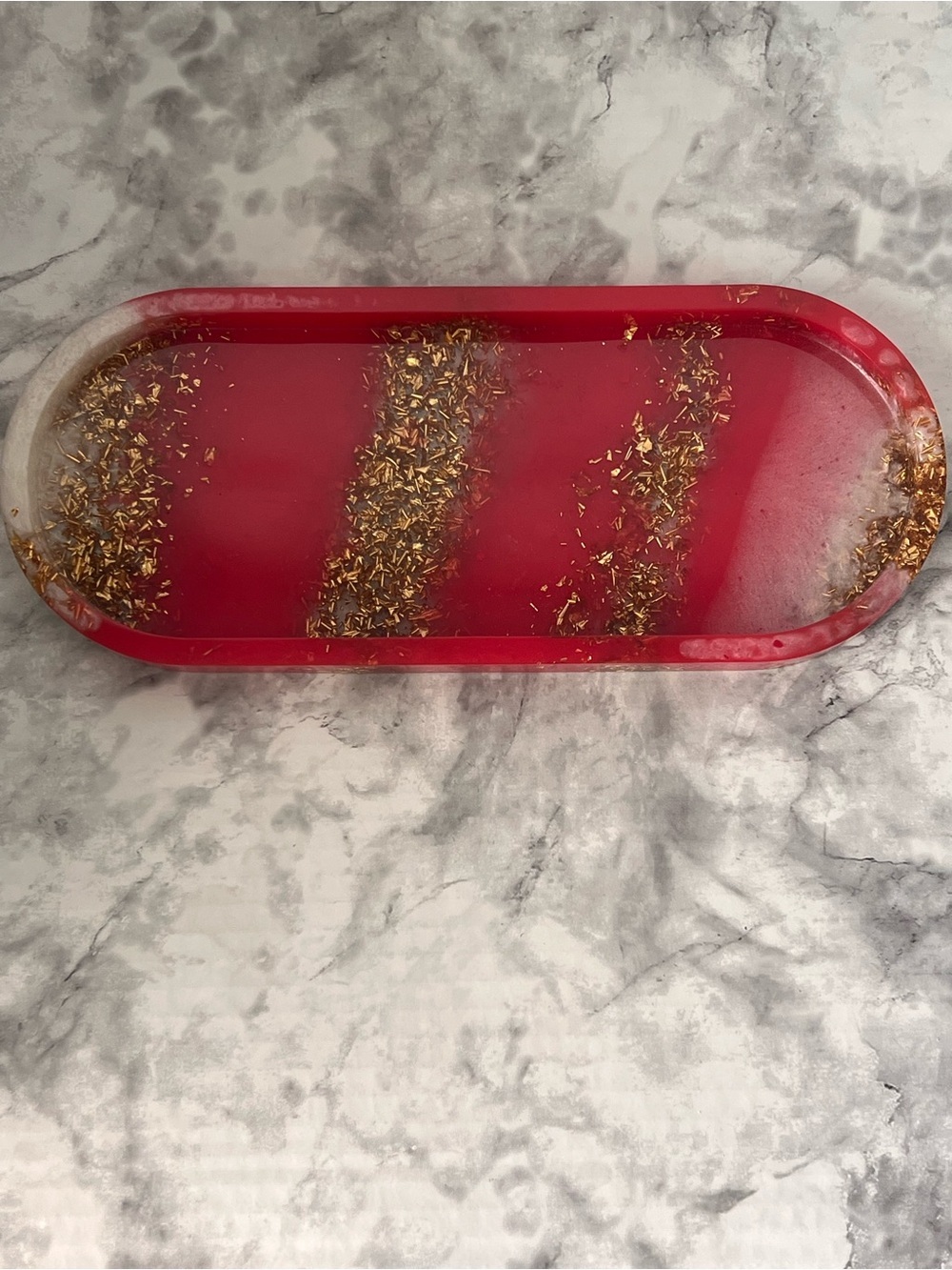 Handmade Red Resin Decorative Tray with Gold Flakes